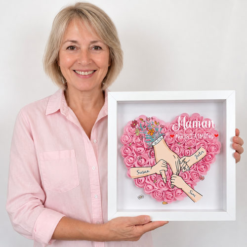 Cadre personnalisé avec prénoms et décoration florale - vue packagée