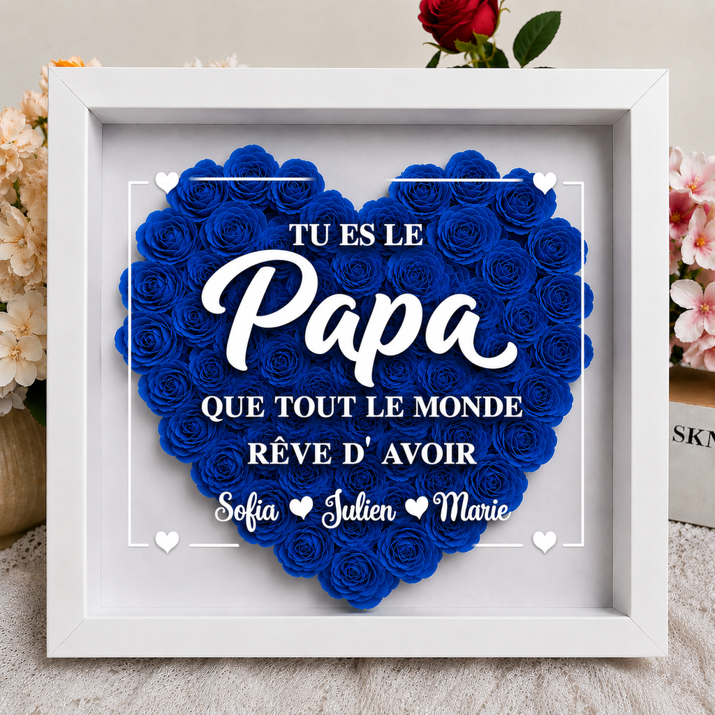 Cadre personnalisé avec message et décoration florale en cœur