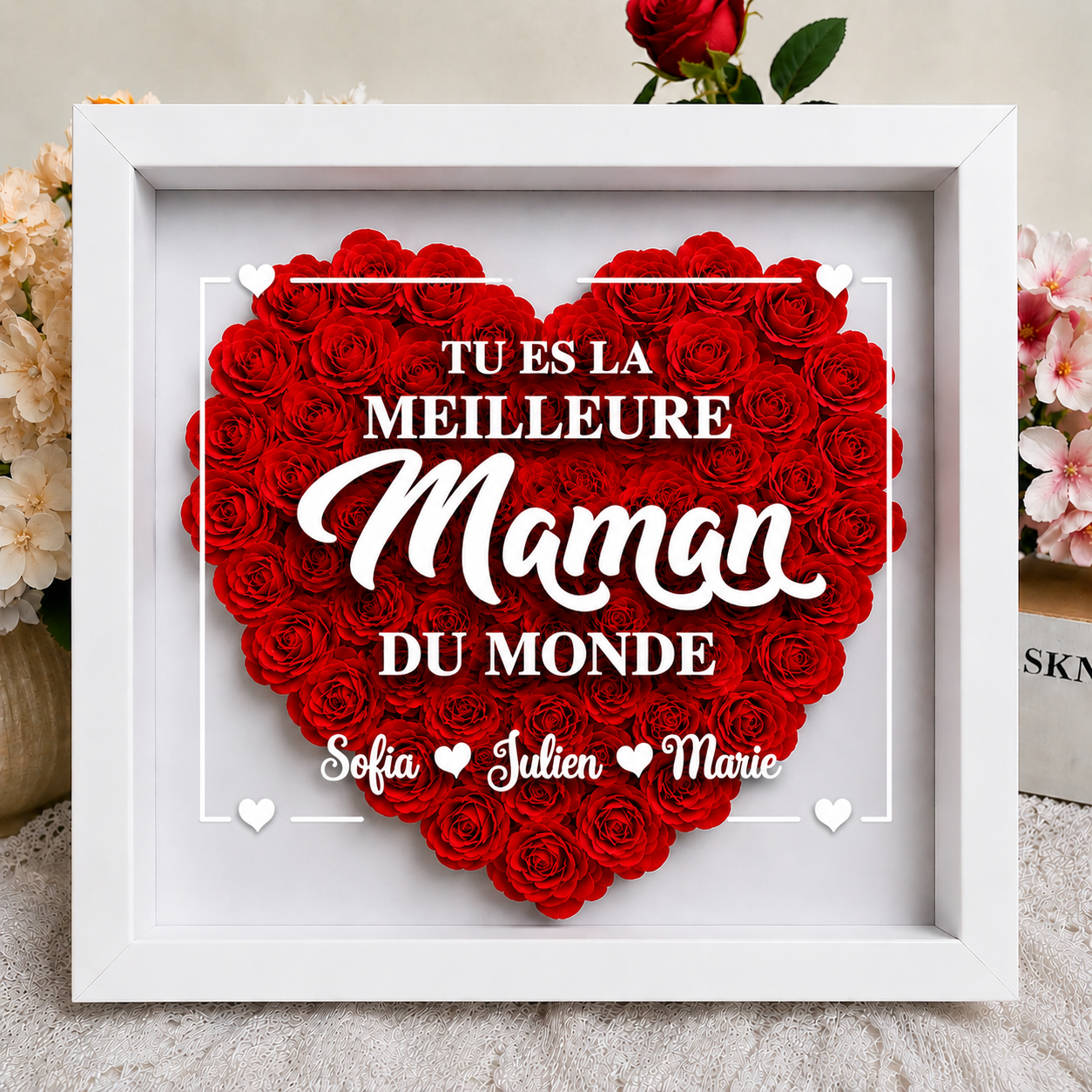 Cadre cœur personnalisé - idée cadeau fête des mères et anniversaire