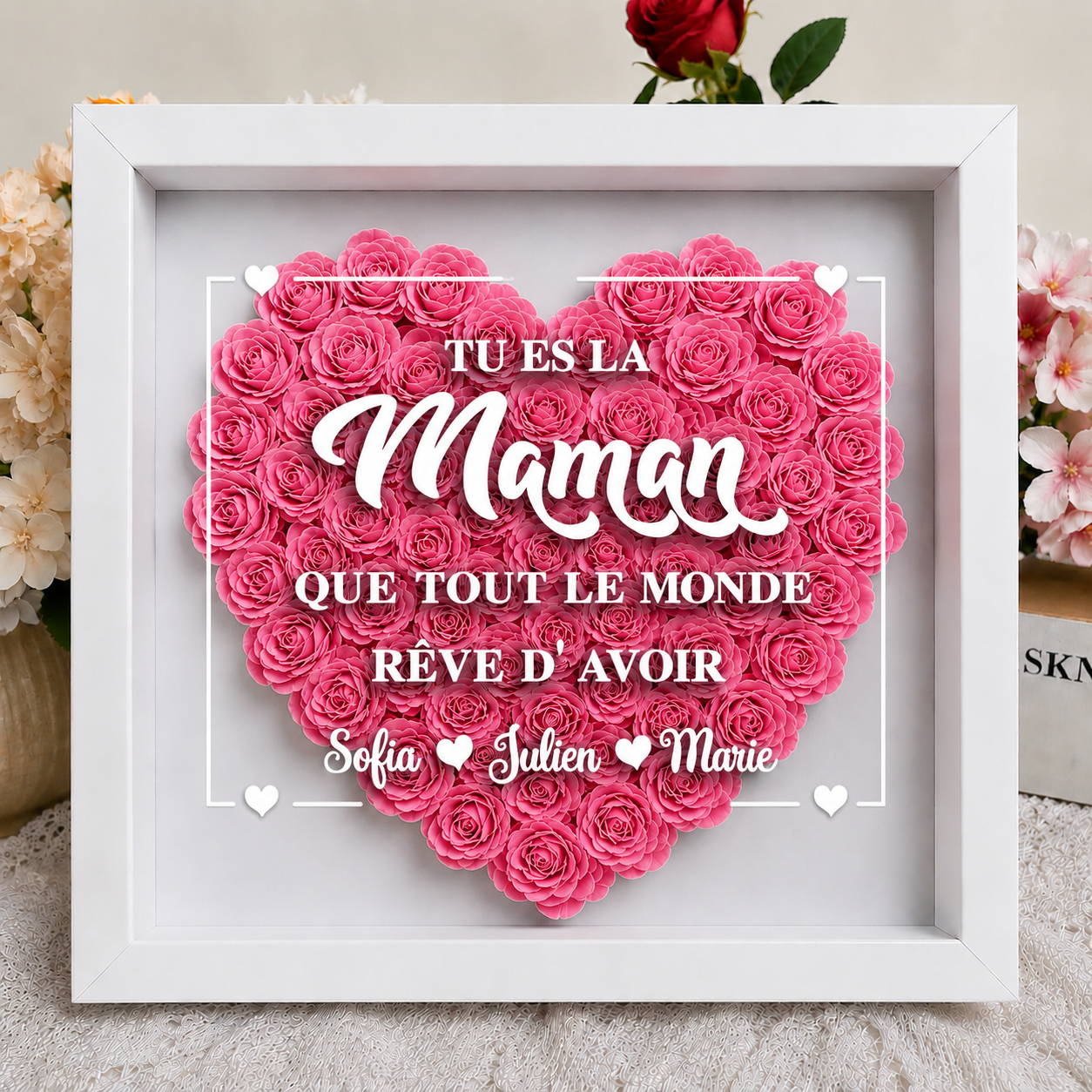 Cadre Message Personnalisé Maison des Souvenirs - détail roses élégantes