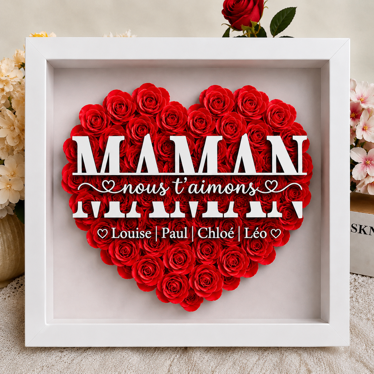 Cadre Floral Maman personnalisé avec roses - Maison des Souvenirs