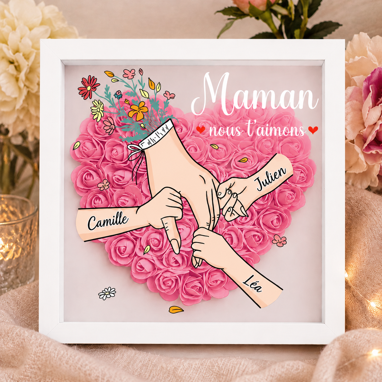 Cadre Mains dans la Main - idée cadeau personnalisé pour maman ou grand-mère